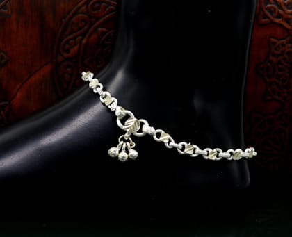 10.5" sterling silver solid customized stylish designer anklet bracelet foot bracelet vintage tribal belly dance wedding jewelry ank381