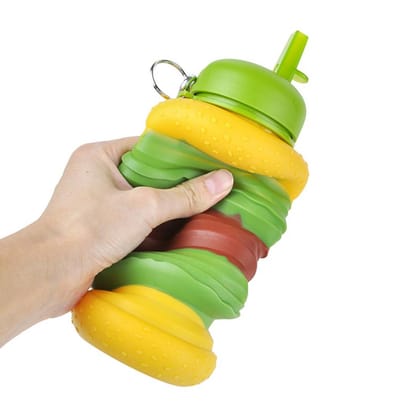 Burger Expandable 600ml Silicone Bottle for Kids-Yellow