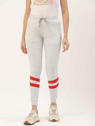 WOMENS PREMIUM GREY COTTON LYCRA SMART FIT PRINTED TRACK PANT-S / Grey Melange