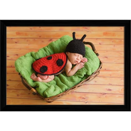 ArtzFolio Newborn Baby Girl Sleeping D2 Canvas Painting-Canvas; Wooden Frame; Black / 17.5inch x 12inch (44.5cms x 30.5cms)