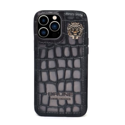 Smokey Grey Deep Cut Leather Mobile Cover by Brune & Bareskin-13PRO