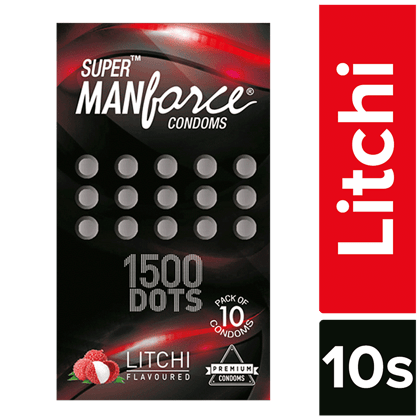 Manforce Condoms Extra Dotted Condoms, Litchi Flavoured, 10 Pcs