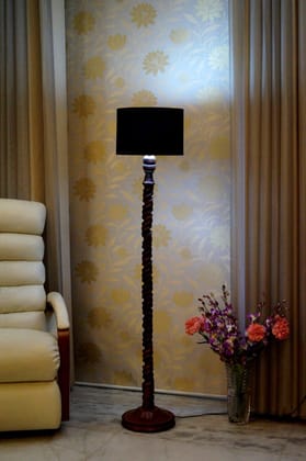 Floor Lamp Brown & Black with Conical Shade (Bulb Not Included)-Black & Brown