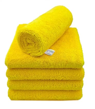 SOFTSPUN Microfiber High Loop Cleaning Cloths, 40x60 cms 5 pcs Towel Set 380 GSM - Yellow. Thick Lint & Streak-Free Multipurpose Cloths.