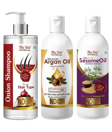 The Nile Red Onion Shampoo 200 ML + Argan Oil 100 ML + Sesame Oil 100 ML  Shampoo 400 mL Pack of 3