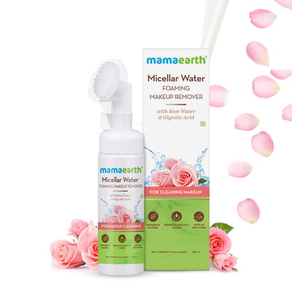 Mamaearth Micellar Water Foaming Makeup Remover with Rose Water and Glycolic Acid for Makeup Cleansing - 150 ml