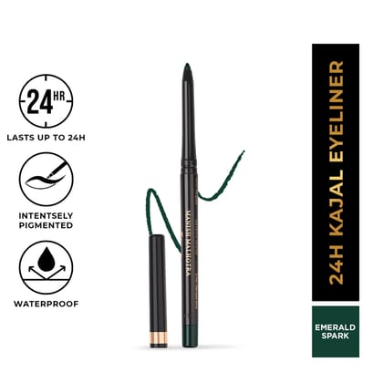 Manish Malhotra 24h Kajal Eyeliner - Emerald Spark (Green) | Long Lasting, WaterProof, Smudge Proof Retractable Eye Kajal Pencil