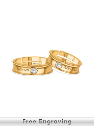 18K Golden Adjustable Silver Band Rings For Couple For Valentine Gift-Adjustable