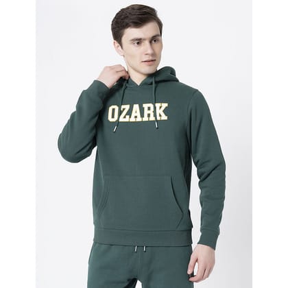 RedTape Dark Green Regular Fit Hooded Sweatshirt for Men | Full Sleeve and Graphic Print