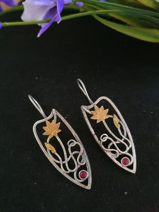 Dual-Tone Oxidized Floral Hook Earrings with Graceful Design | Sarichka-Red