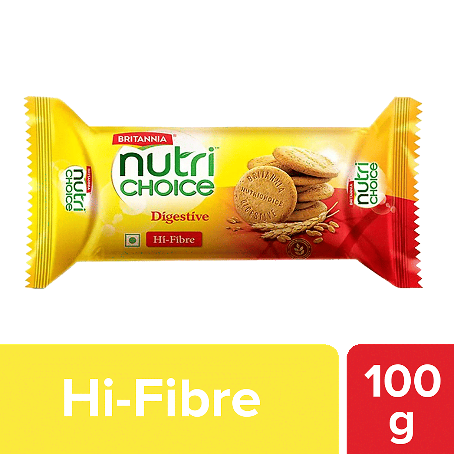 Britannia Nutrichoice Digestive High Fibre Biscuits - Made From Whole Wheat & Bran, Healthy Snack, 100 G