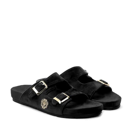 Adjustable Buckle Black Velvet Slippers-40/6