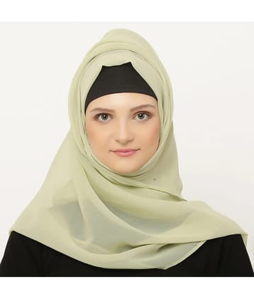 Evelia Green Georgette Stitched Hijab - Single - Free Size