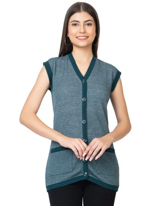 KWALITY KNITWEARS V Neck Sleeveless Winter Woolen Sweater For Women Bottle Green Size S