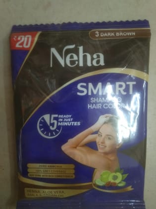 Neha Smart 3 dark brown Hair color Ready Zero monia Henna, aloe vera Amla & argan oil 