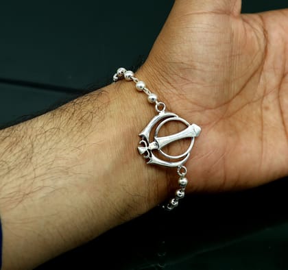 8" 925 Sterling silver customized beaded Wahe guru khalsa symbol bracelet best gift for your brother's for special personalized gifing rk19