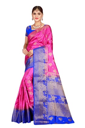 Narivastra Rose Border Pink Color Pure Banarasi Silk Saree
