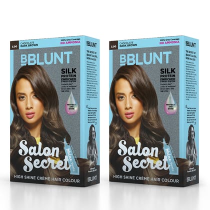 BBLUNT Salon Secret High Shine Creme Hair Colour Chocolate Dark Brown 3 - Pack of 2-100+8ml