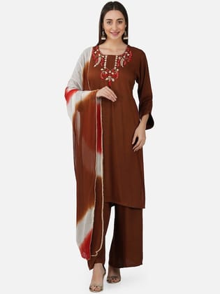 Floral Embroidered Kurta with Palazzos & Dupatta