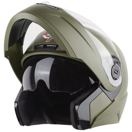 Steelbird SBA-7 7Wings ISI Certified Flip-Up Helmet for Men and Women with Inner Smoke Sun Shield (Dashing Battle Green )-Medium 580 MM