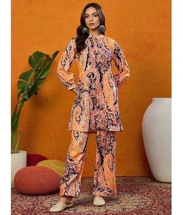 Vaamsi Orange Printed Pant Top Set - None