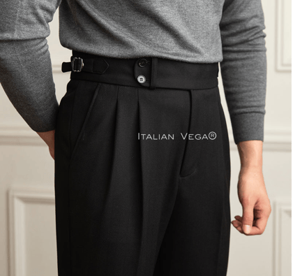 Black Wool Signature Buttoned Formal Gurkha Pants by ITALIAN VEGA®-28