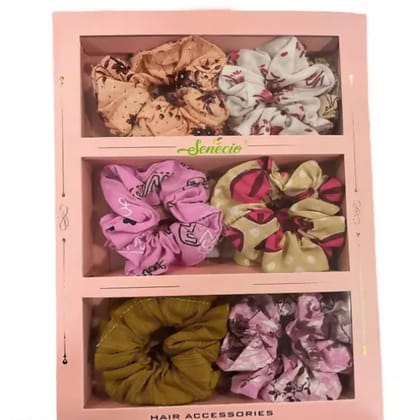 SENECIO Pink Gift Box Pack Printed 3D Colors Rubber Band Scrunchies(12Pcs)