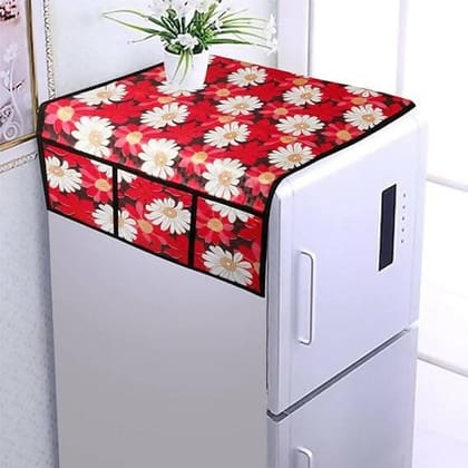 WISHLAND Double Door Fridge Cover Combo Set of 1 Fridge Top Cover And 4 Multipurpose Fridge Mats (Red)