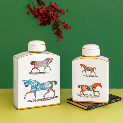 Ambrosial Ceramic Jars - Pair-BIG: HEIGHT - 12 INCHES & WIDTH - 8 INCHES AND SMALL: HEIGHT - 10 INCHES & WIDTH - 7 Inches / Ceramic / Available