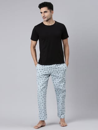 Light Blue Printed Lounge Pant-M