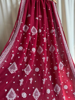 Georgette Chikankari saree in Maroon-Fawn