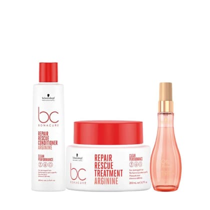 Schwarzkopf Professional Bonacure Peptide Repair Rescue Conditioner Serum and Mask Combo Pack of 3-200ml+200ml+100ml