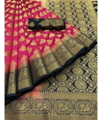 fab woven Pink Banarasi Silk Saree - Single