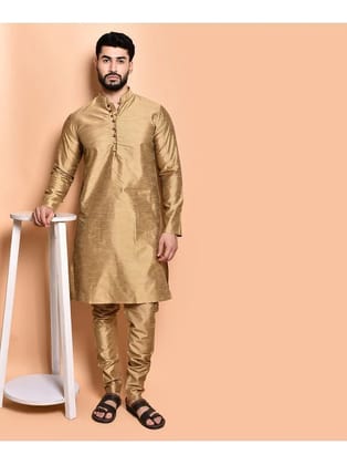 PRINTCULTR Gold Silk Regular Fit Mens Kurta Pyjama Set ( Pack of 1 ) - None