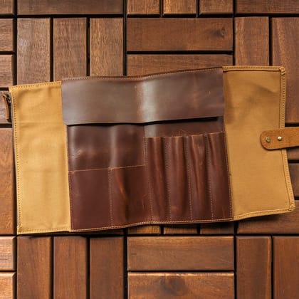 RS // Leather & Canvas Art Roll - Tan & Cognac Brown