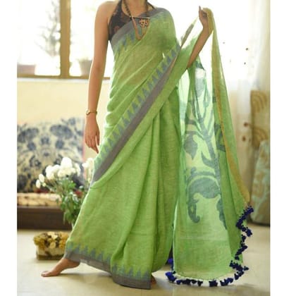 AWESOME LINEN COTTON PRINTED SAREE -1763