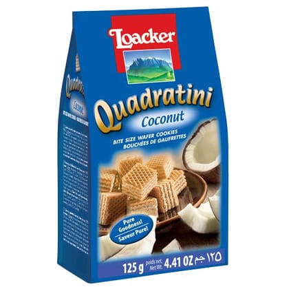 Loacker Bite Size Wafer - Coconut, Quadratini, 125 gm