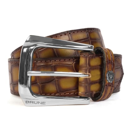 Smokey Finish Olive Belt For Men in Croco Textured Leather with Silver Finished Buckled By Brune & Bareskin-32