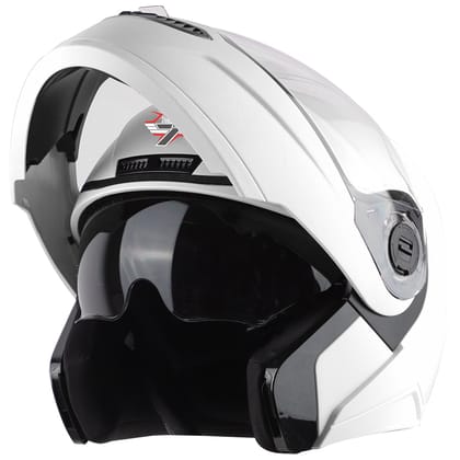 Steelbird SBA-7 7Wings ISI Certified Flip-Up Helmet for Men and Women with Inner Smoke Sun Shield (Dashing White)-Medium 580 MM