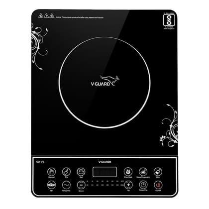 VIC 25 Induction Cooktop| 2000-Watt Electric Induction Stove with Preset Indian Menu | Temperature Control | Push button| Auto-cutoff | Polished Glass