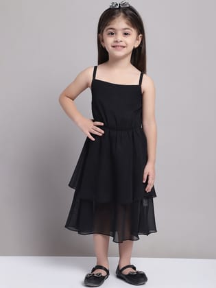 MINI & MING Girls Solid Layered Fit & Flare Midi Dress