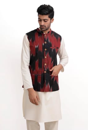 Merlot Red Ikat Nehru Jacket-42