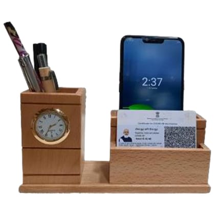 Shayona Wooden Mobile And Pen Stand, For Office Desktop DW 9508-with watch