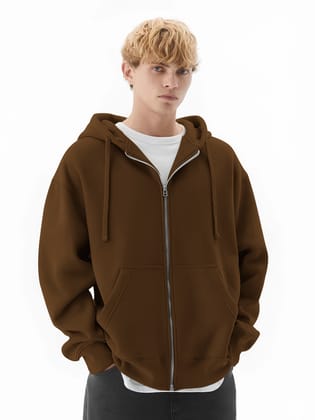 Monochrome Brown Cozy Cut Hoodie Sweatshirt-S / Brown