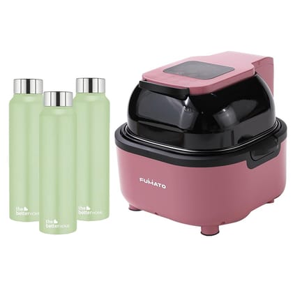 The Better Home FUMATO Aerochef Pro Air fryer With Digital Screen Panel 6.8L Pink  Stainless Steel Water Bottle 1 Litre Pack of 3 Green-The Better Home FUMATO Aerochef Pro Air fryer With Digital 