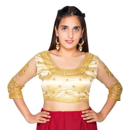 Trendzmy Designer Satin Work Cream Gold Women Blouse