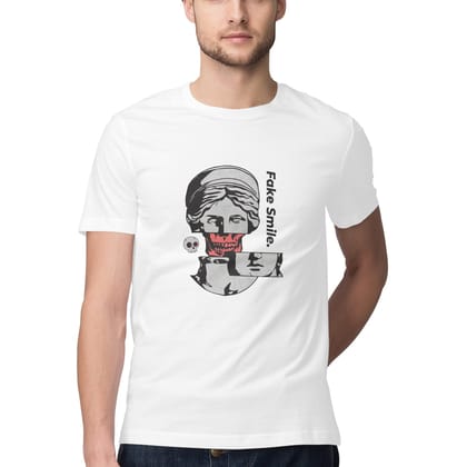 Unisex Fake Smile Graphic Printed T-Shirt-XS