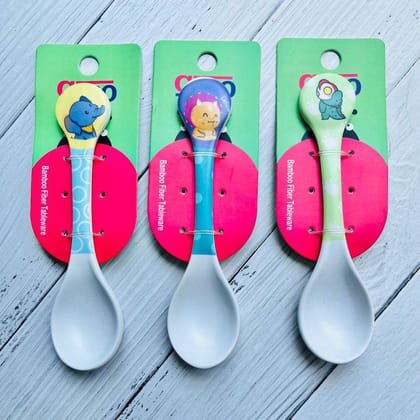 Cute Cartoon Printed Bamboo Fiber Spoon for Kids (Pack of 1)