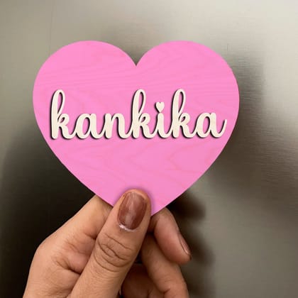 Personalised Heart 3D Name Wooden Fridge Magnets-Pink