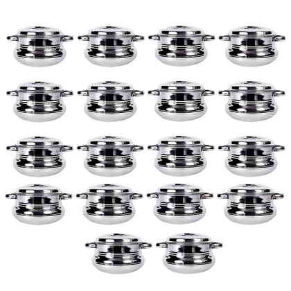 Kuber Industries Stainless Steel Handi Casserole Set of 3 with Lid, 600ml, 1L, 1.6L Capacity, Silver, Combo Pack of 6.-Kuber Industries Stainless Steel Handi Casserole Set of 3 with Lid|600 ml, 1